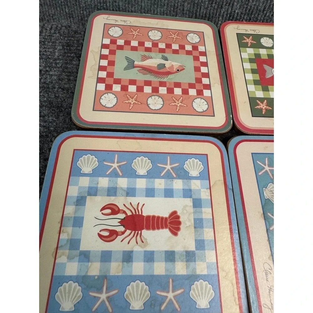 Claire Murray Signature Nautical Coasters Set of 4 Lobster Crab Fish Beach Decor